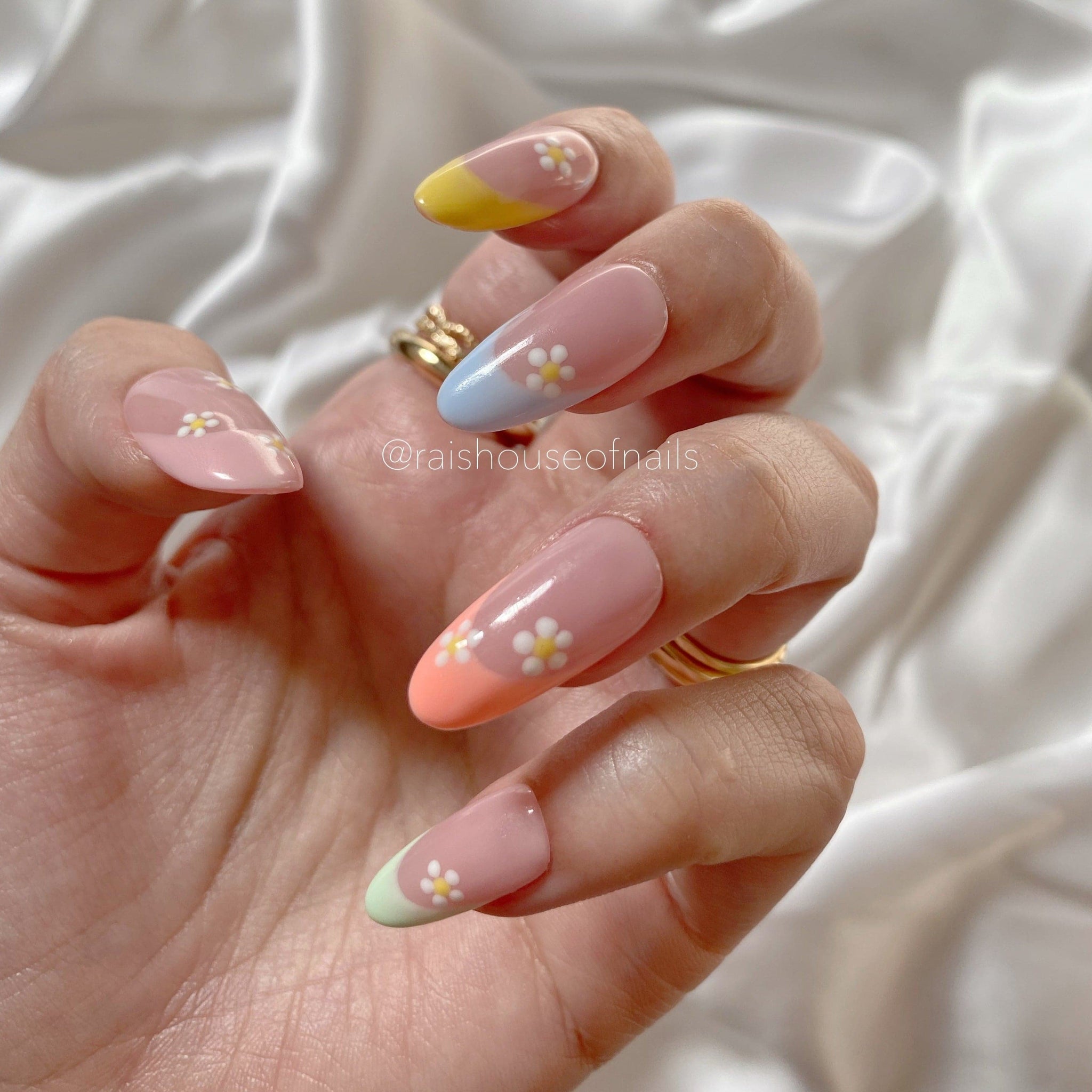 Colorful French with Flowers Press on Nails – Rai's House of Nails